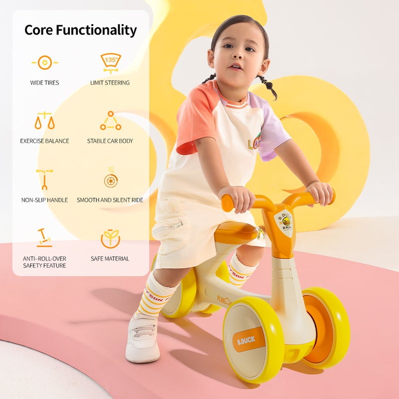 B.Duck - Toddler Balance Bike, Anti-slip Handle & Wheels, Indoor/Outdoor Ride, Yellow, 1.5- 3 Y - Image 2